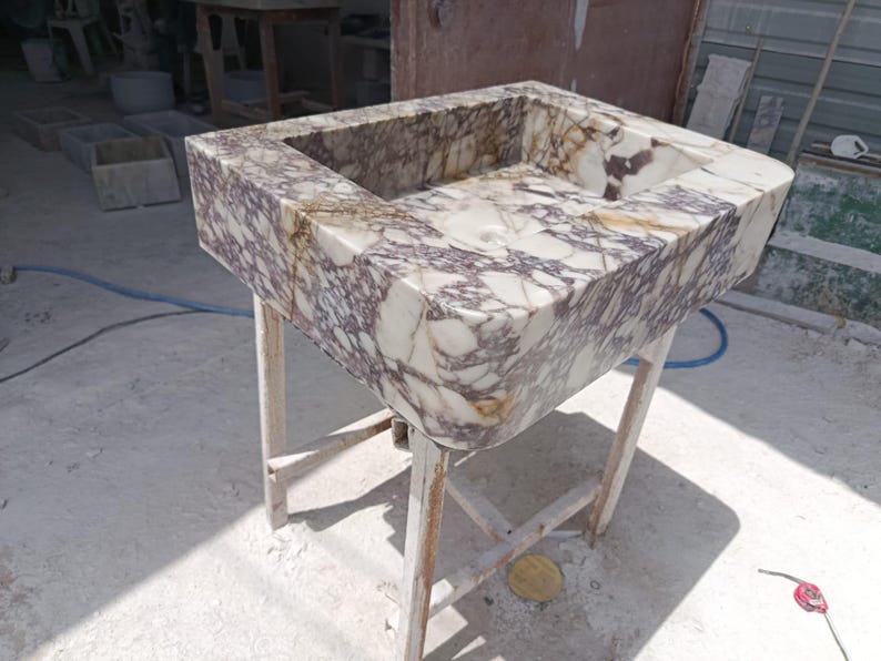 Calacatta Marble Sink – Hand-Carved Rectangular Vanity – Floating or Countertop Installation – Luxury Bathroom Centerpiece