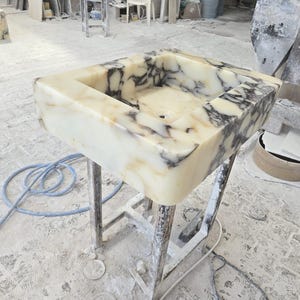 Handmade Calacatta Viola Marble Sink – Custom Wall Mount or Countertop Vanity Basin – Solid Stone Bathroom Sink, Unique Italian Marble Washbasin