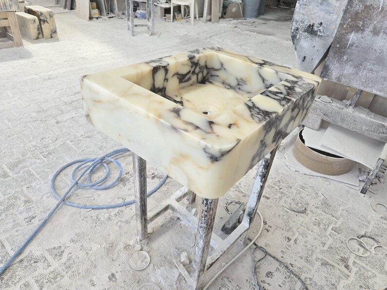 Handmade Calacatta Viola Marble Sink – Custom Wall Mount or Countertop Vanity Basin – Solid Stone Bathroom Sink, Unique Italian Marble Washbasin