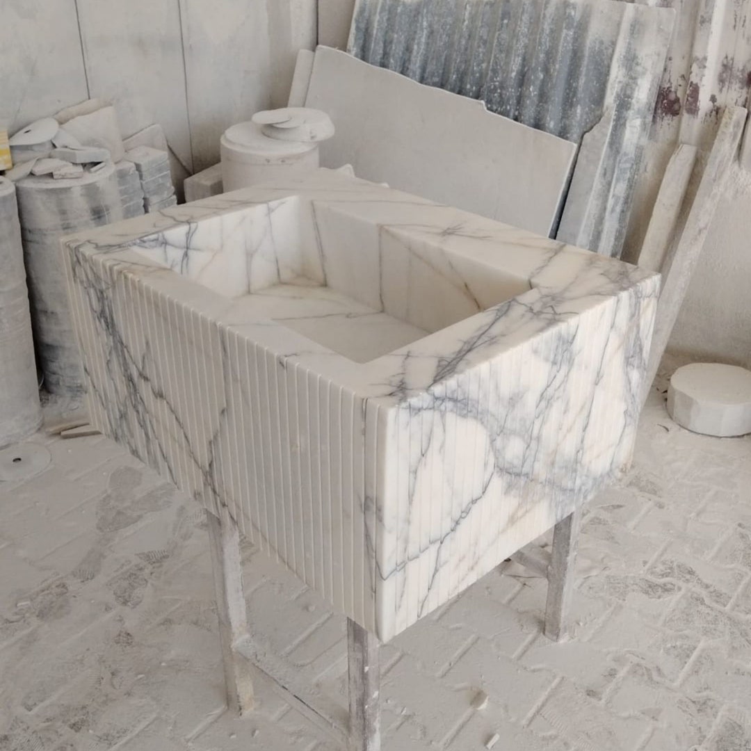 Hand-Carved White Marble Sink: Customizable Vanity Top, Wall Mount