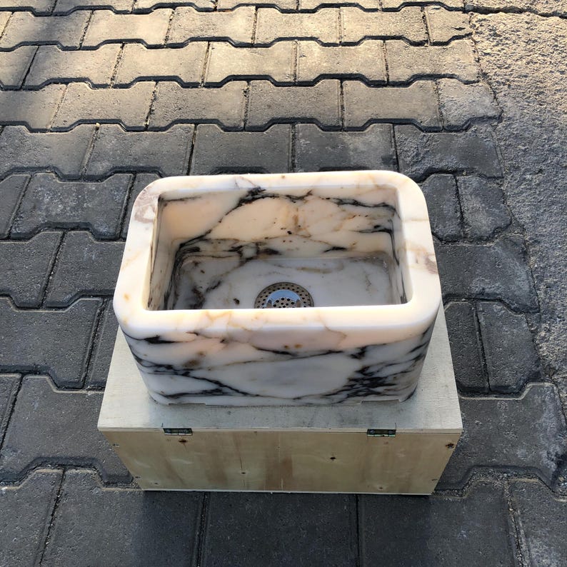 Calacatta Viola Marble Sink, Custom Order Marble Sink, Marble Washbasin, Powder Room sink, Hand Carved Sink, Wall Mounted Sink