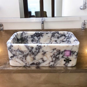 Elegant Bathroom Sink Wall Mount Marble Sink Marble Bathroom Sink Powder Room Sink Top Natural Stone Calacatta Marble Sink Custom Vanity