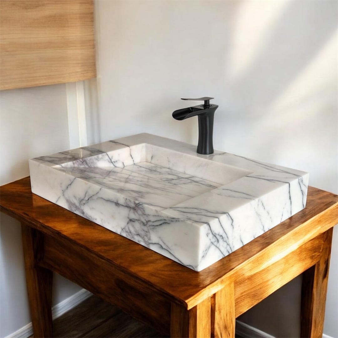 Carrara Marble Wall-Mounted Sink: Bespoke Luxury Bathroom Vanity