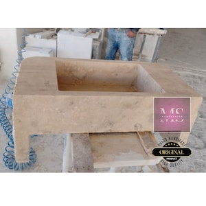 Travertine Rough Chiseled Sink Wall Mount Travertine Sink Marble Bathroom Sink Powder Room Sink Custom Wall Mount Sink with Rough Apron Sink