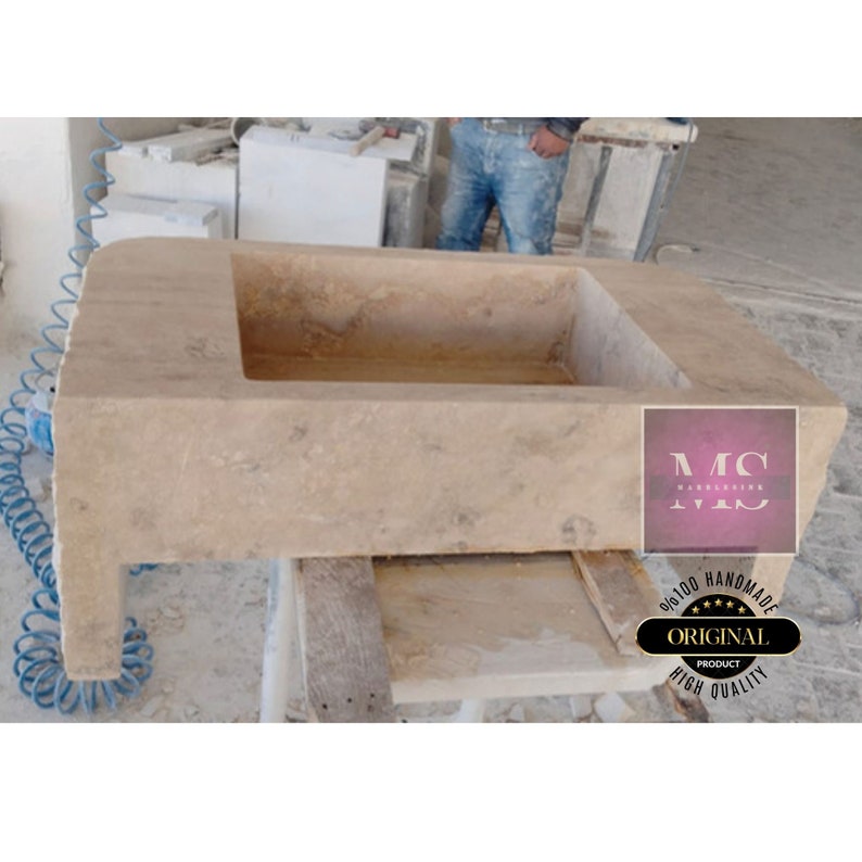 Travertine Rough Chiseled Sink Wall Mount Travertine Sink Marble Bathroom Sink Powder Room Sink Custom Wall Mount Sink with Rough Apron Sink