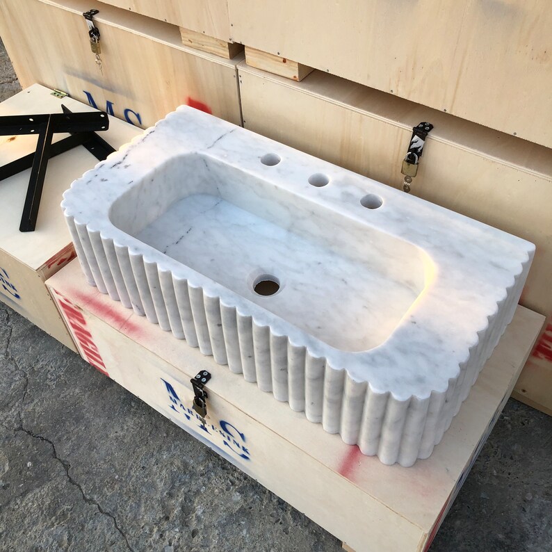 Elegant Bathroom Sink Wall Mount Marble Sink Marble Bathroom Sink Powder Room Sink Top Natural Stone Carrara Marble Sink Custom Vanity