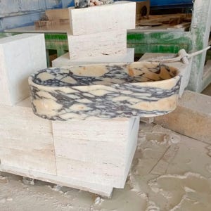 Custom Calacatta Viola Single Vanity Sink in White Marble for Powder Rooms