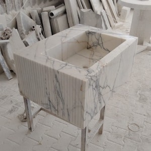 Light Veined White Marble Sink Marble Bathroom Sink Wall Mounted Marble Sink Marble Vanity Top Carrara Sink Powder Room Sink Custom Vanity