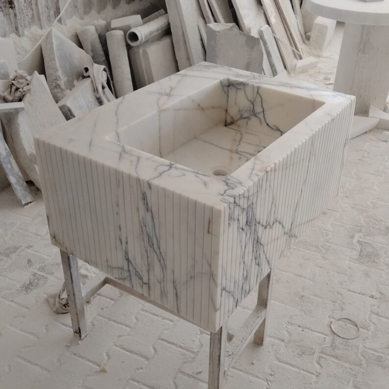 Light Veined White Marble Sink Marble Bathroom Sink Wall Mounted Marble Sink Marble Vanity Top Carrara Sink Powder Room Sink Custom Vanity