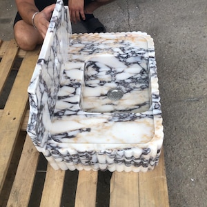 Calacatta Viola Marble Fluted Sink Wall Mount Marble Sink Marble Bathroom Sink Powder Room Sink Custom Vanity Top Natural Stone Marble Sink