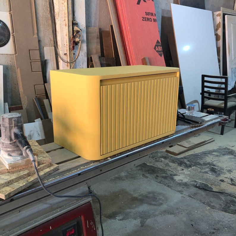 Handmade Cream Yellow Floating Bathroom Vanity: Modern Wood Cabinet