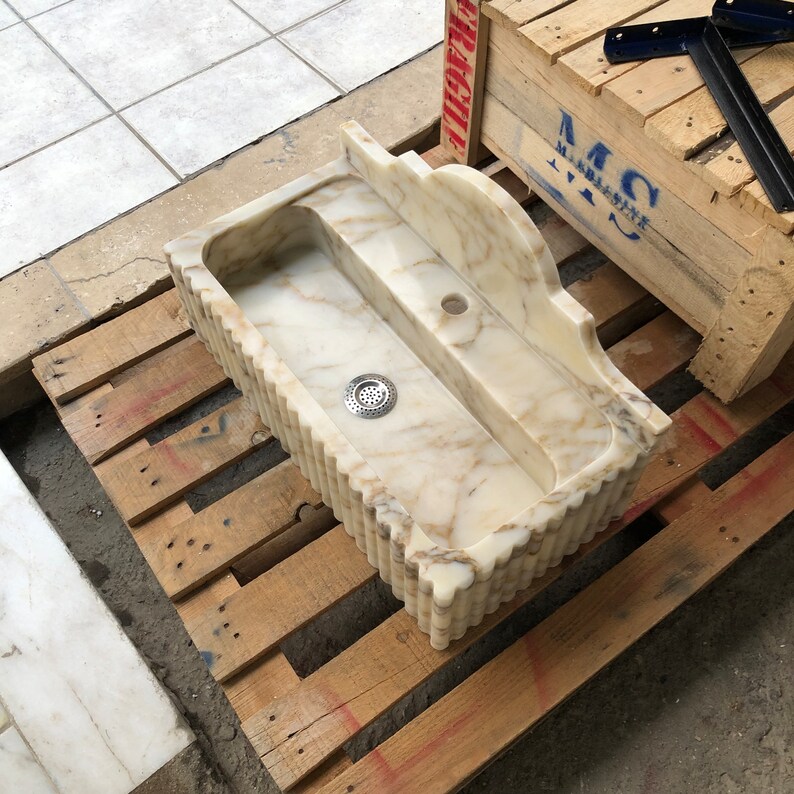 Calacatta Gold Marble Sink, Stone Sink, Hand Carved Sink, Marble Sink, Round Corner, Wall Sink, Special Order Sink, Sink Vanity