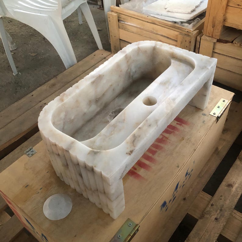 Ready-to-Ship Elegant Calacatta Marble Bathroom Sink – Wall-Mounted or Vanity Top