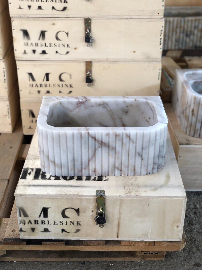 Elegant Bathroom Sink Wall Mount Marble Sink Marble Bathroom Sink Powder Room Sink Top Natural Stone Calacatta Marble Sink Custom Vanity