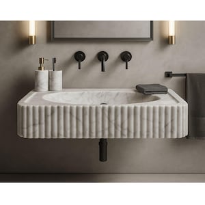 Lavandino a parete in marmo di Carrara – Lavandino scanalato fatto a mano – Lavandino galleggiante in pietra personalizzato – Mobile da bagno moderno