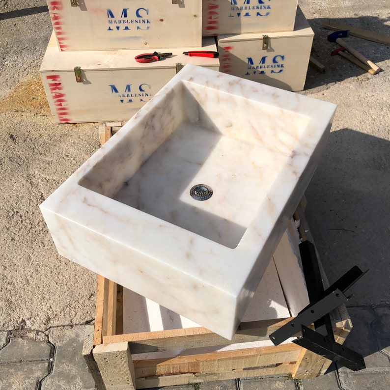 Calacatta Gold Marble Sink, Stone Sink, Hand Carved Sink, Marble Sink, Round Corner, Wall Sink, Rare Find, Special Order Sink, Sink Vanity Wall Mounted sink, marble sink vanity, marble sink basin, sink calacatta viola, grooved Front, Sinks for Kitchen, Sinks For Bathroom, Sinks on a Stand, Sinks and Vanities, Sinks for Vanity, Sink With Backsplash, Sinks With Vanity, Wall Hanging