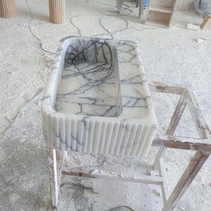 Natural Stone Vessel Bathroom Sink, Chiseled Ojinaga Marble, Vanity Sink