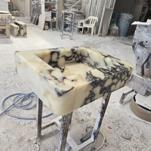 Handmade Calacatta Viola Marble Sink – Custom Wall Mount or Countertop Vanity Basin – Solid Stone Bathroom Sink, Unique Italian Marble Washbasin