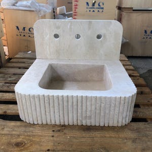 Ready To Ship - Luxury Travertine Marble Sink - Blast Cut Marble Sink - Hand Carved Travertine Bathroom Sink - Natural Edge Wash Basin