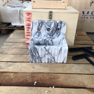 lilac marble sink, small marble sink, marble sink with backsplash, bathroom vanity sink, powder room sink, lilac stone basin, handmade marble sink, modern bathroom sink, luxury marble sink, custom marble sink, wall mounted marble sink, three hole marble sink, natural stone sink