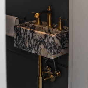 Elegant Bathroom Sink Wall Mount Marble Sink Marble Bathroom Sink Powder Room Sink Top Natural Stone Calacatta Marble Sink Custom Vanity
