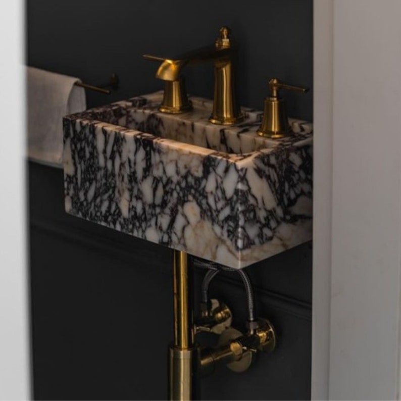 Elegant Bathroom Sink Wall Mount Marble Sink Marble Bathroom Sink Powder Room Sink Top Natural Stone Calacatta Marble Sink Custom Vanity