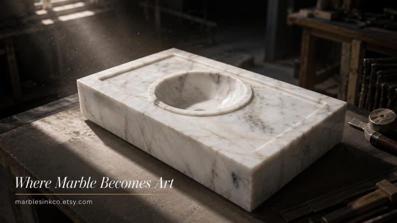 Massive Calacatta marble block transported from the quarry on a flatbed truck, secured for delivery to the stone workshop for sink production
