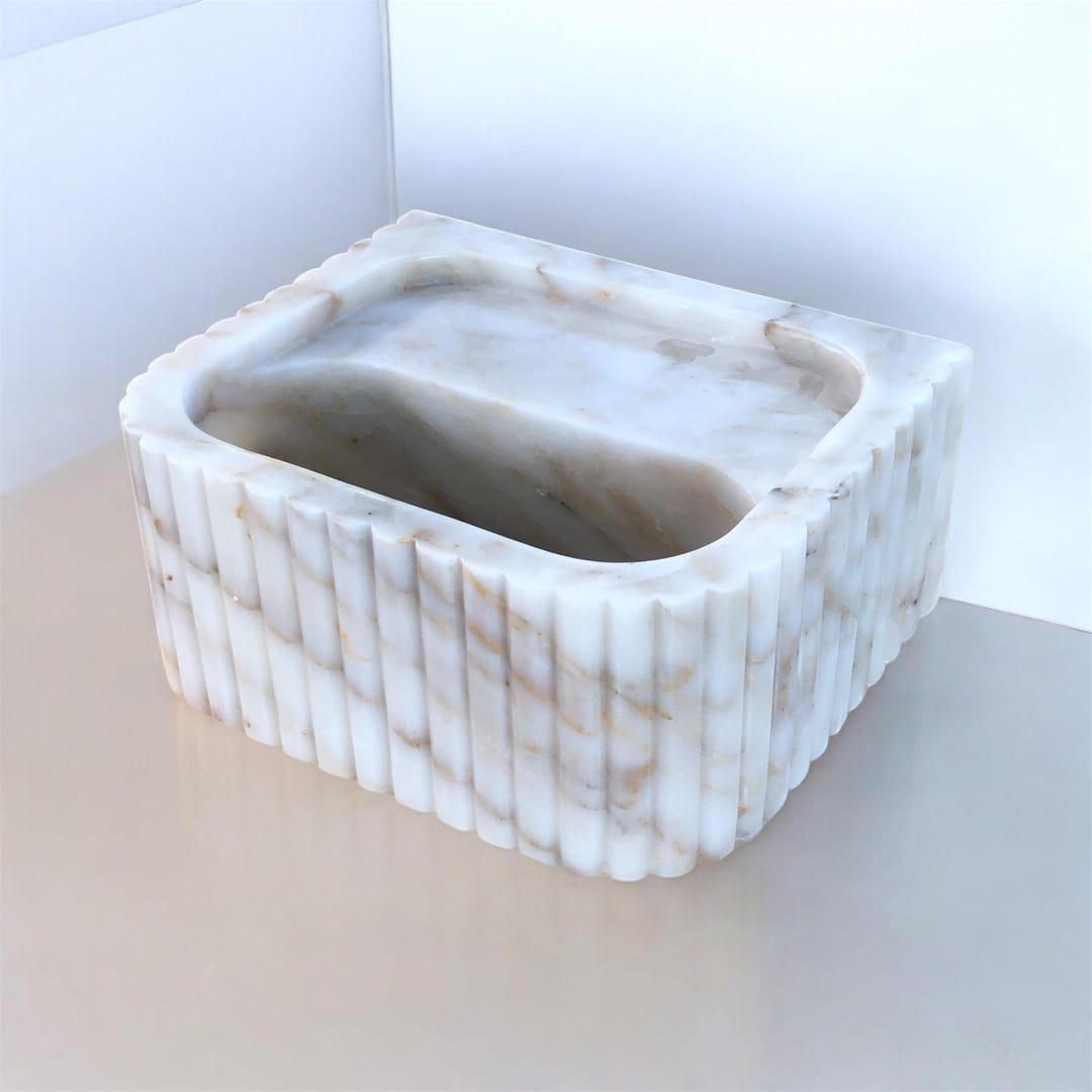 Handcarved Calacatta Viola Marble Sink: Wall Mounted Mini Vanity