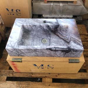 Carrara Marble Sink Stone Sink Vanity - Wall Mounted Marble Bathroom Sink, Marble Vanity Top, White Marble Powder Room Sink - Custom Vanity
