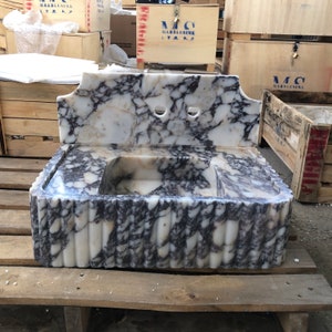 Calacatta Viola Marble Sink, Marble Countertop Sink, Wall Mounted Sink, Carved Sink, Custom Order Sink, Vanity Sinks, Powder Room Sinks Sink