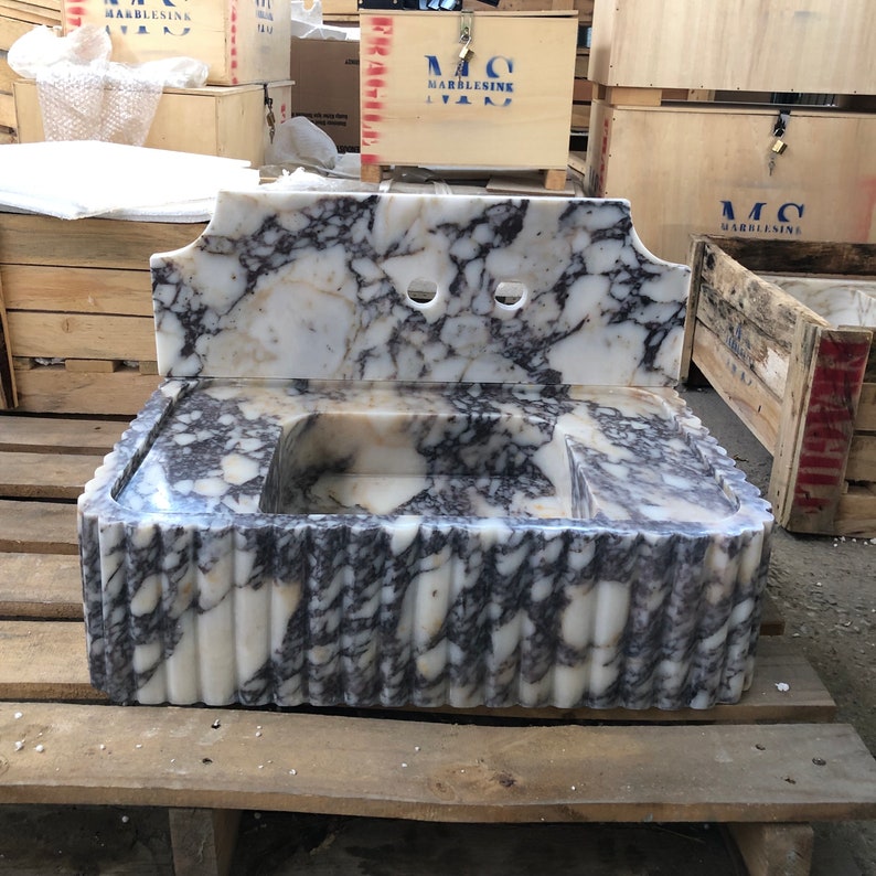 Calacatta Viola Marble Sink, Marble Countertop Sink, Wall Mounted Sink, Carved Sink, Custom Order Sink, Vanity Sinks, Powder Room Sinks Sink