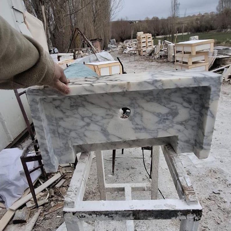 Calacatta Marble Bathroom Sink  Custom Floating Wall Mounted Luxury Basin