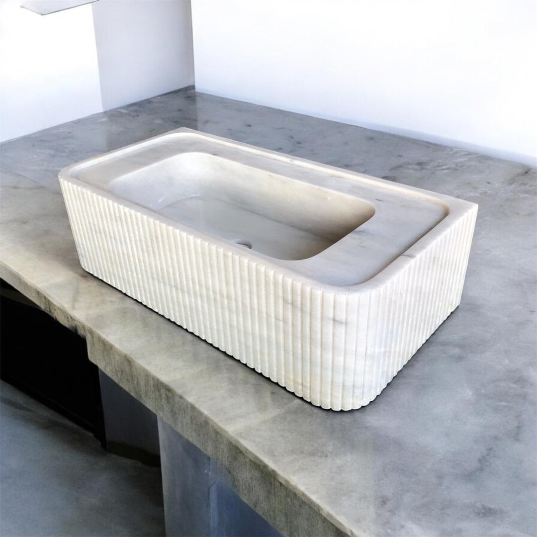 Handcrafted Carrara Marble Sink: Wall Mount Bathroom Vanity
