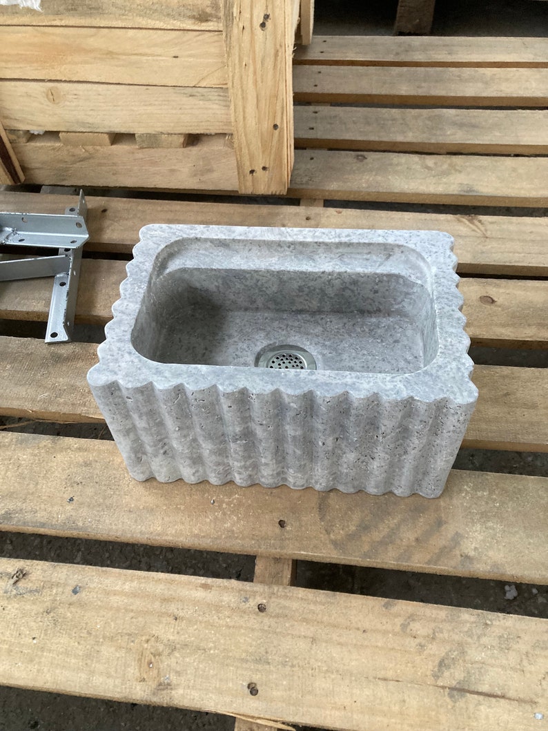 Travertin Bathroom Sink Wall Mount Marble Sink Marble Bathroom Sink Powder Room Sink Natural Stone Sink Silver Travertine Sink Custom Vanity