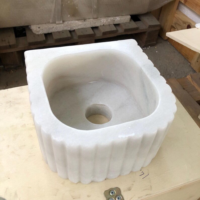 Small Bathroom Sink, Carrara White Marble Sink, Farmhouse Sink, Vanity Sink, Perfect for Small Spaces, Tiny Bathroom or Kitchen Vanity