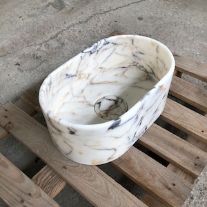 Calacatta Viola Marble Sink, for Bathroom Sink, Wall Mount Sink, Farmhouse Sink, Powder Room Sink, Stone Sink for Bathroom Vanity