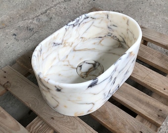 Calacatta Viola Marble Sink, for Bathroom Washbasin, Wall Mount Sink, Farmhouse Sink, Powder Room Sink, Stone Sink for Bathroom Vanity