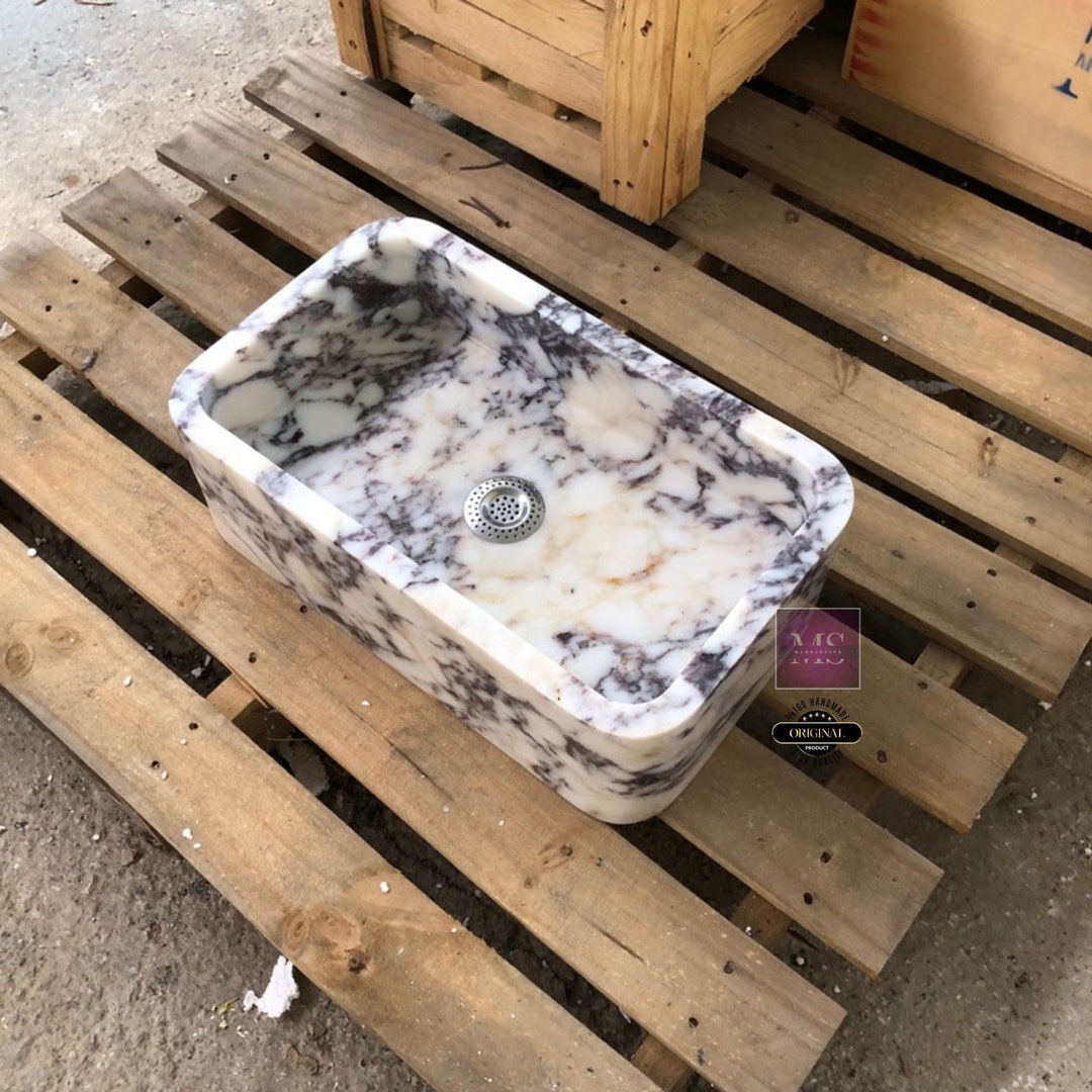 Calacatta Viola Marble Sink: Wall Mount Bathroom Vanity