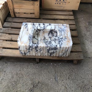 Calacatta Viola Marble Fluted Sink Wall Mount Marble Sink Marble Bathroom Sink Powder Room Sink Custom Vanity Top Natural Stone Marble Sink