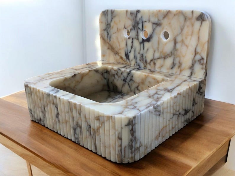 Calacatta Viola Marble Sink, Grooved Front, Hand Carved Sink, Marble Sink, Round Corner, Wall Sink, Special Order Sink, Bathroom Sink Vanity