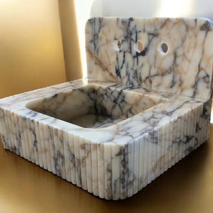 Calacatta Viola Marble Sink, Grooved Front, Hand Carved Sink, Marble Sink, Round Corner, Wall Sink, Special Order Sink, Bathroom Sink Vanity