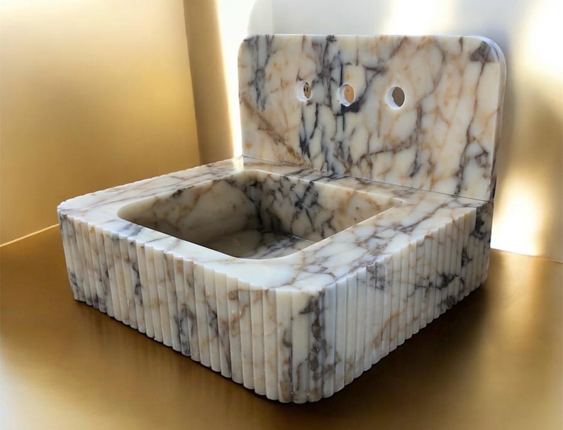 Calacatta Viola Marble Sink, Grooved Front, Hand Carved Sink, Marble Sink, Round Corner, Wall Sink, Special Order Sink, Bathroom Sink Vanity