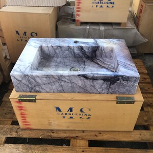Carrara Marble Sink Stone Sink Vanity - Wall Mounted Marble Bathroom Sink, Marble Vanity Top, White Marble Powder Room Sink - Custom Vanity