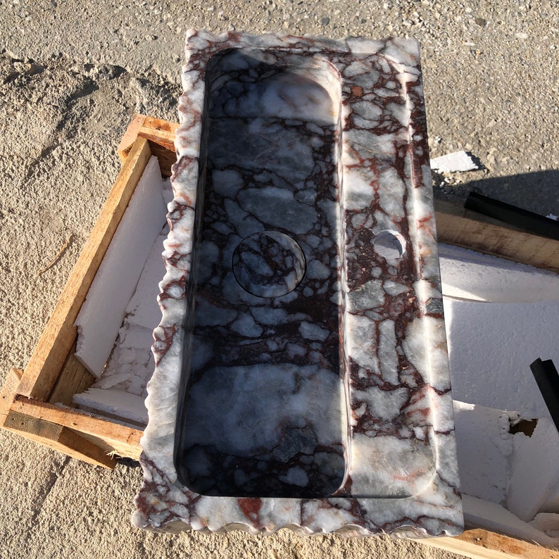 Lilac Marble Hand-Carved Sink - Custom Wall-Mount Vessel