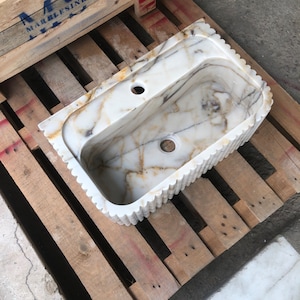 Elegant Bathroom Sink Wall Mount Marble Sink Marble Bathroom Sink Powder Room Sink Top Natural Stone Calacatta Marble Sink Custom Vanity