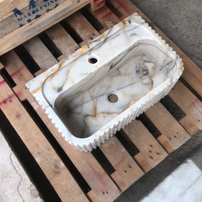 Elegant Bathroom Sink Wall Mount Marble Sink Marble Bathroom Sink Powder Room Sink Top Natural Stone Calacatta Marble Sink Custom Vanity