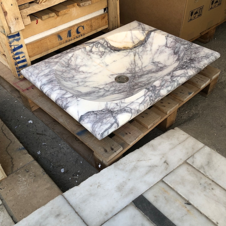 Calacatta Viola Marble Sink, Floating Sink, Marble Sink Vanity, Powder Room Sink, Wall Mounted Sink, Sink Top, Sink for Bathroom, Marble