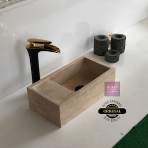 Farm House Sink, Natural Stone Sink, Beige Sink, Wall mounted  Marble Sink Vanity