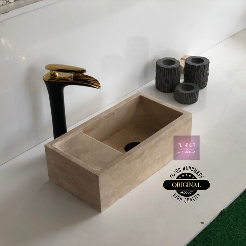 Farm House Sink, Natural Stone Sink, Beige Sink, Wall mounted  Marble Sink Vanity