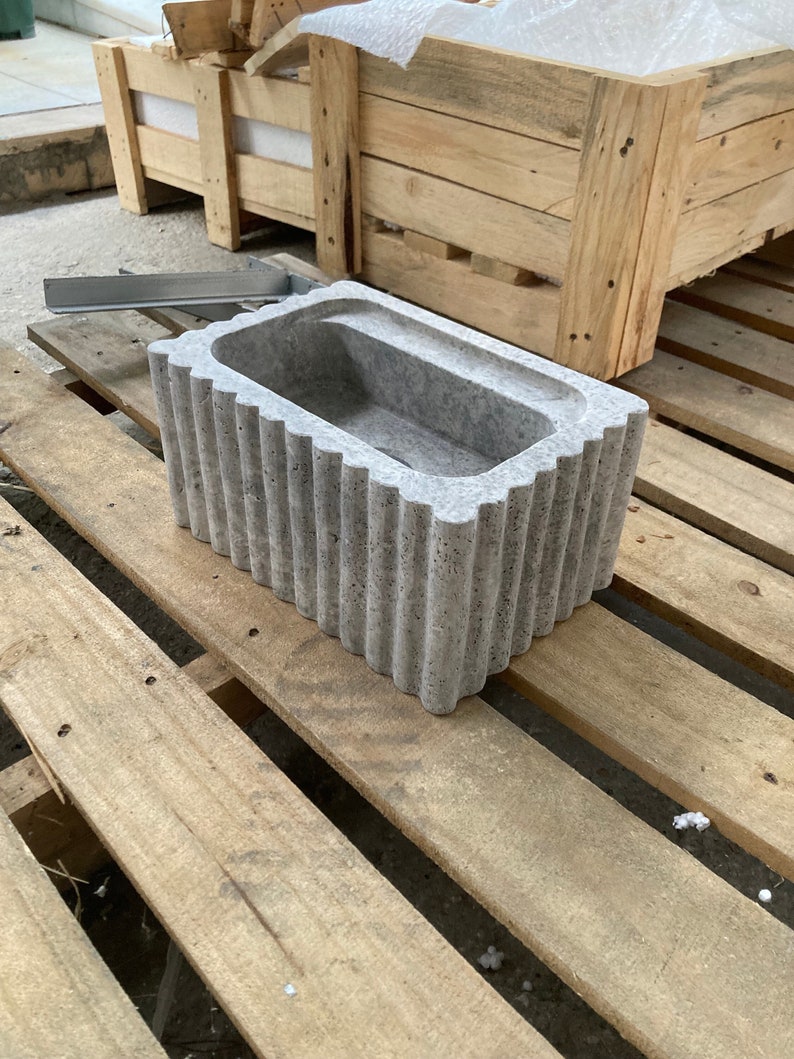 Travertin Bathroom Sink Wall Mount Marble Sink Marble Bathroom Sink Powder Room Sink Natural Stone Sink Silver Travertine Sink Custom Vanity